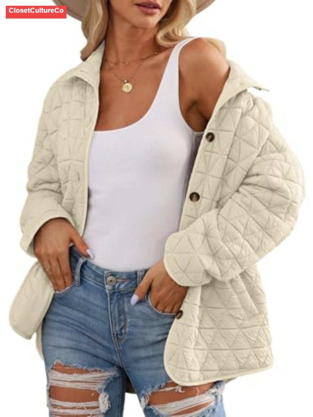 Lightweight Diamond Quilted Button Down Jacket Womens Fall Winter Coat